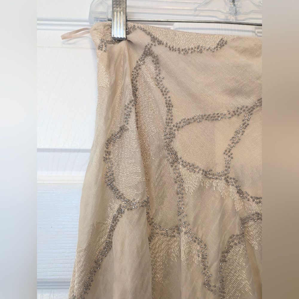 New ZARA Satin Midi Long Slip Skirt Beige Marble Neutral Nude Sz M Beads Sheer - Picture 5 of 14